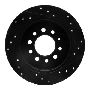 Hyundai Tiburon Brake Rotor (1) - Rear Left - R1 Concepts - Drilled & Slotted - Black - `07-`08